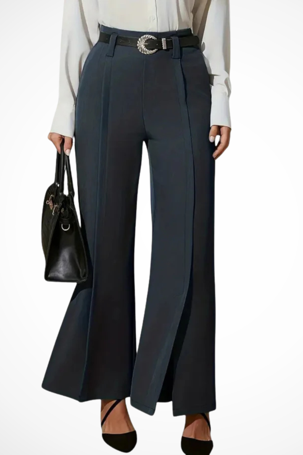 Women's High Waist Wide Leg Pants with Belt – Tailored Pleated Work Pants