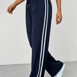 Women's Wide Leg Pants with Side Stripe & Drawstring Waist – Casual Relaxed Pants