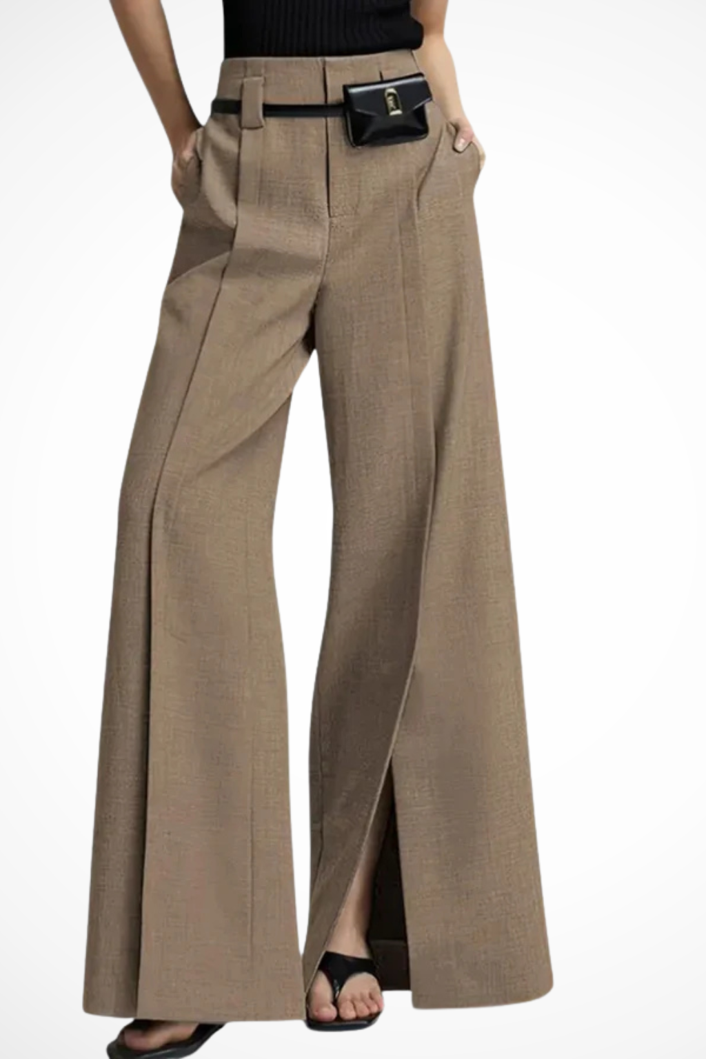Women's High Waist Wide Leg Pants with Belt – Tailored Pleated Work Pants