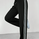 Women's Wide Leg Pants with Side Stripe & Drawstring Waist – Casual Relaxed Pants