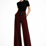 Women's High Waist Wide Leg Pants with Belt – Tailored Pleated Work Pants