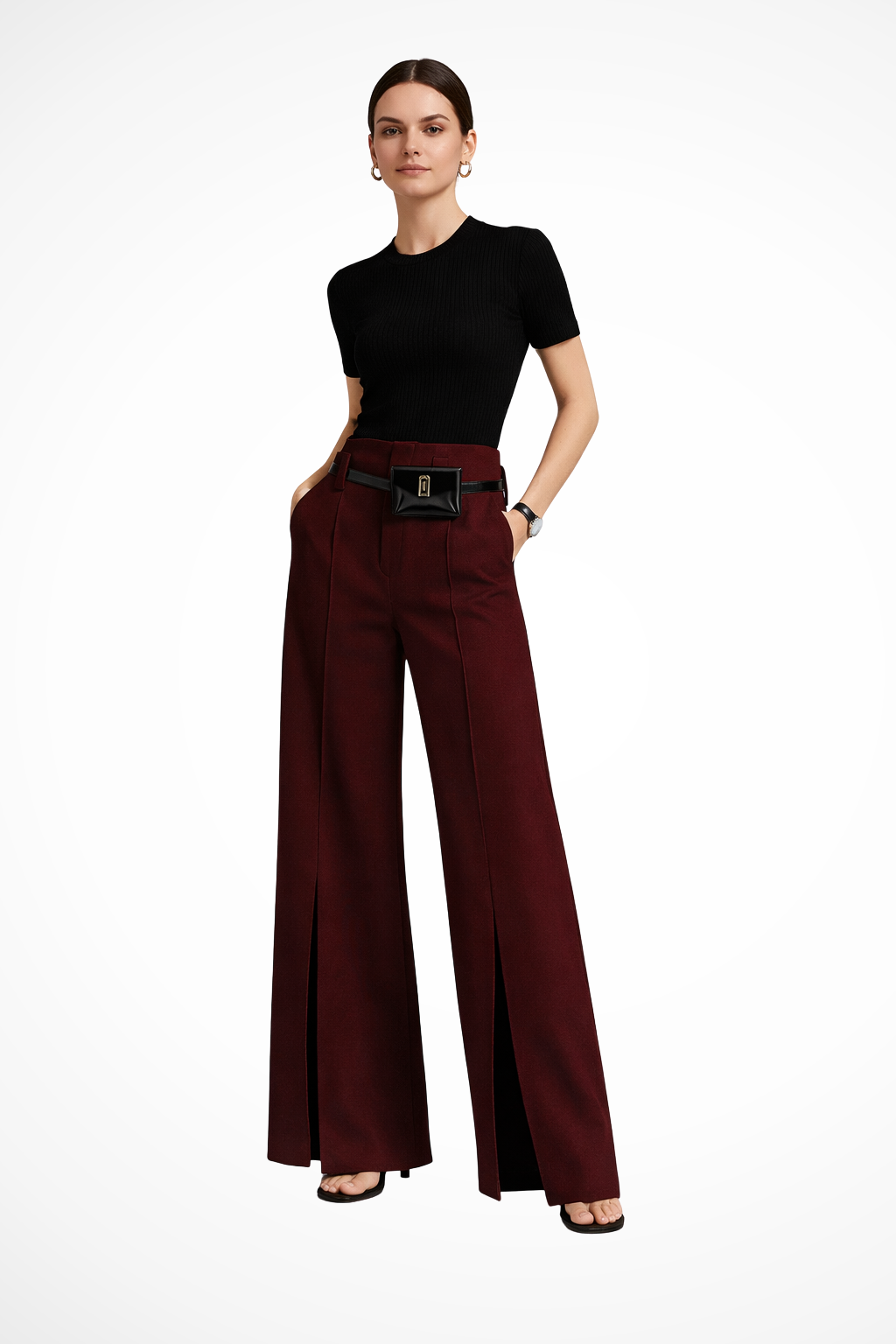 Women's High Waist Wide Leg Pants with Belt – Tailored Pleated Work Pants