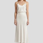 Women's High Waist Satin-Look Draped Midi Skirt – Lined Elegant Occasion Skirt