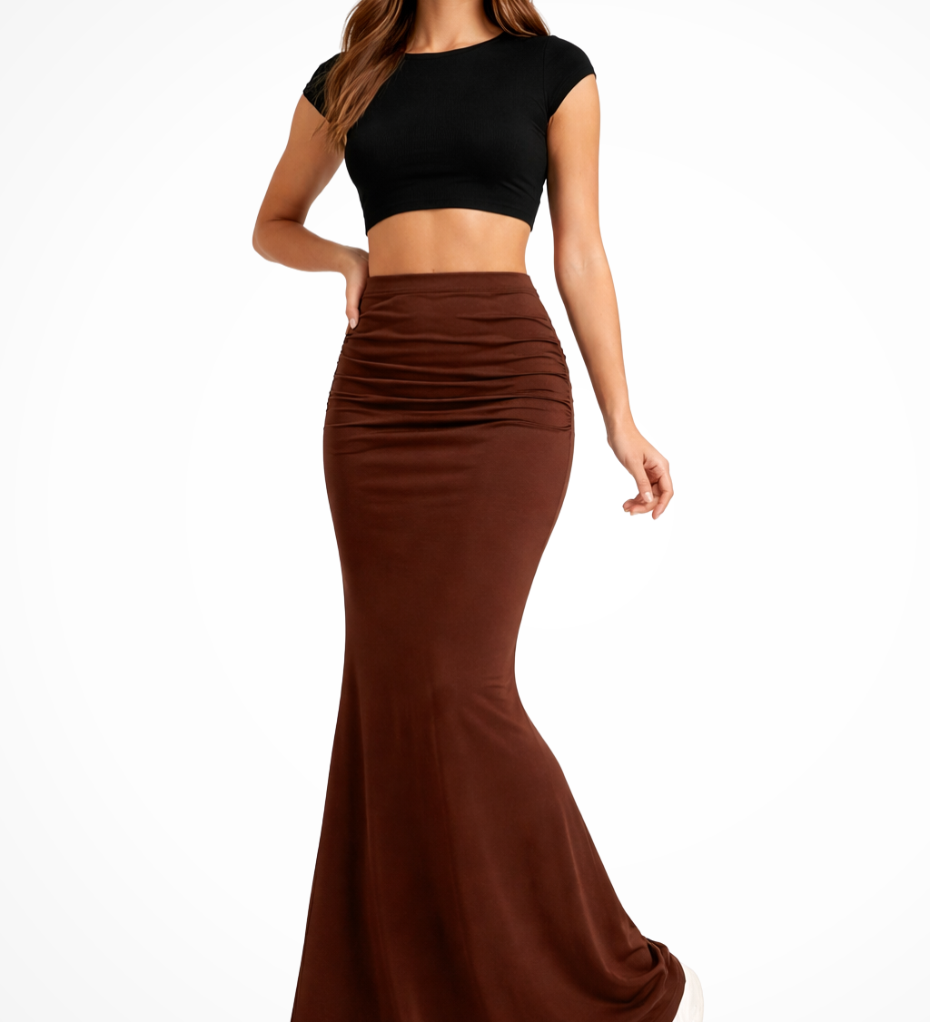 Women's High Waist Ruched Mermaid Maxi Skirt – Fitted Occasion & Evening Skirt