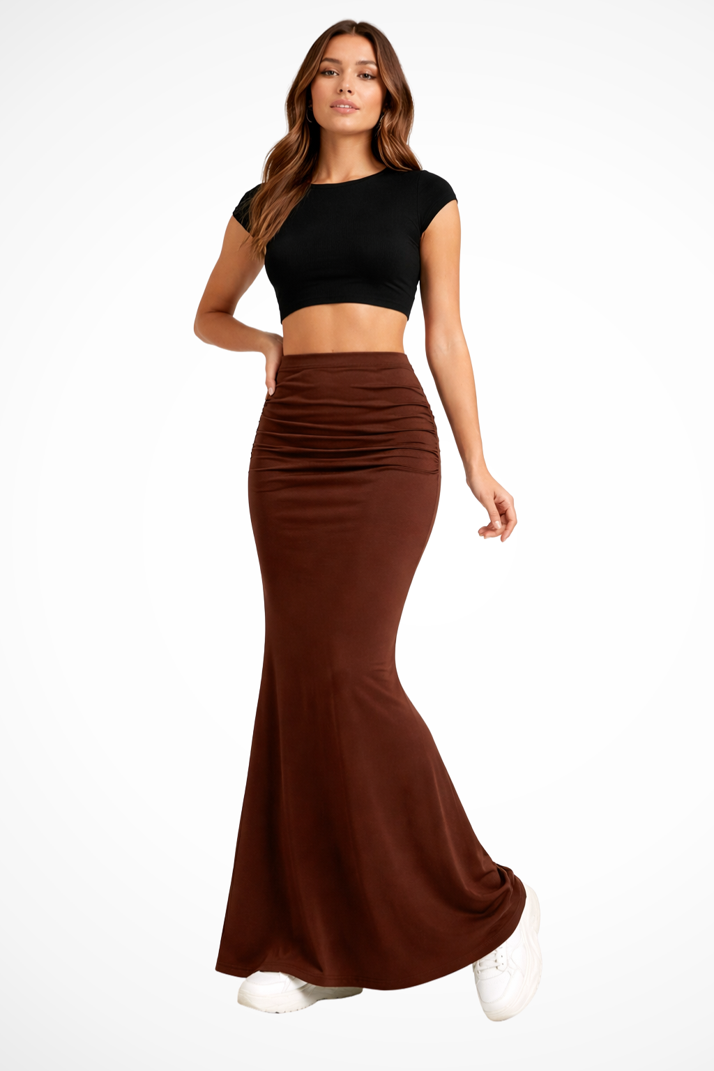Women's High Waist Ruched Mermaid Maxi Skirt – Fitted Occasion & Evening Skirt