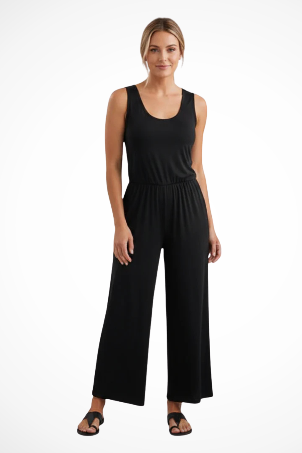 Women's Sleeveless Round Neck Wide Leg Jumpsuit with Pockets – Casual Summer Jumpsuit