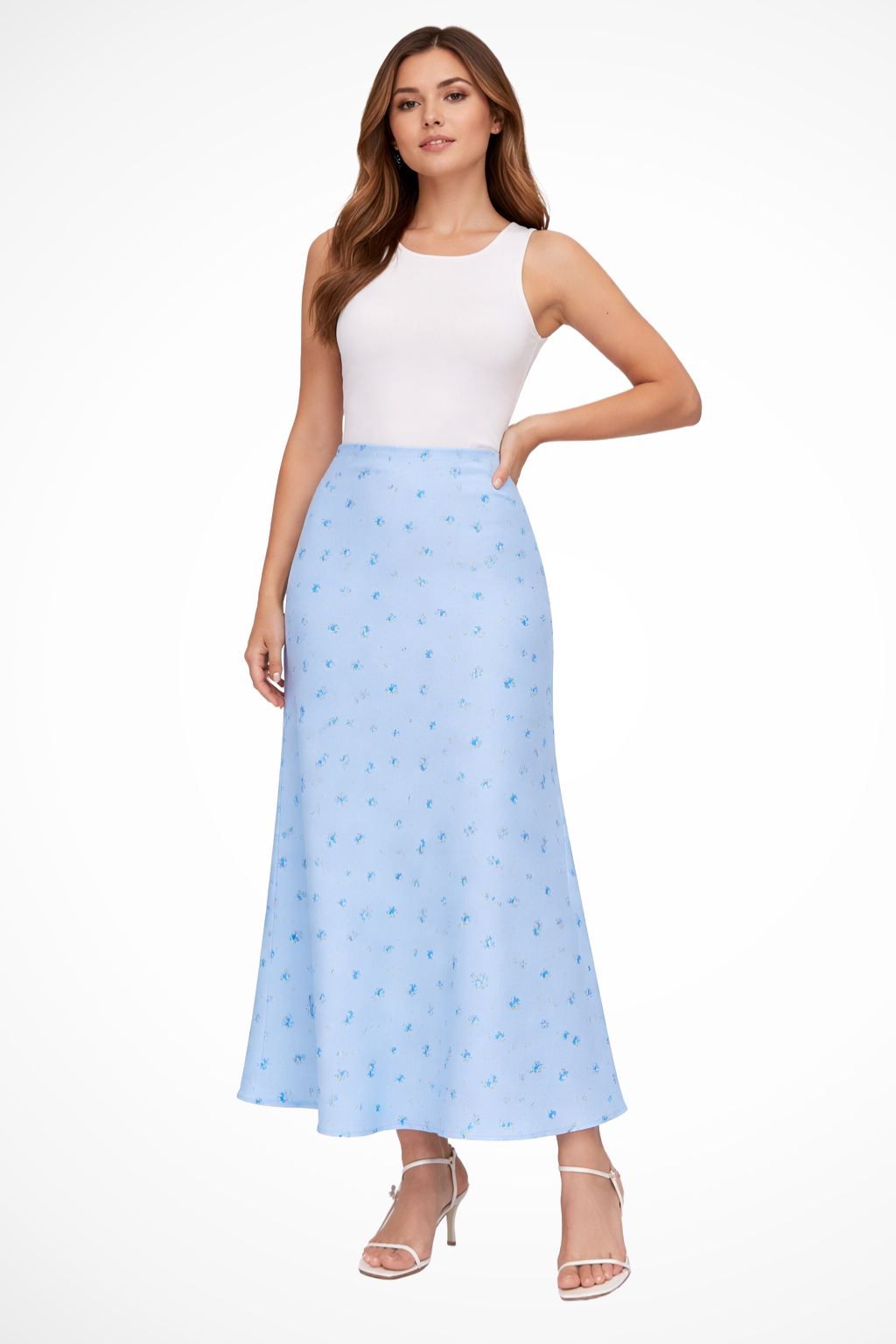 Women's Floral Print Satin Bias Cut Maxi Skirt – Flowing Summer Day to Evening Skirt