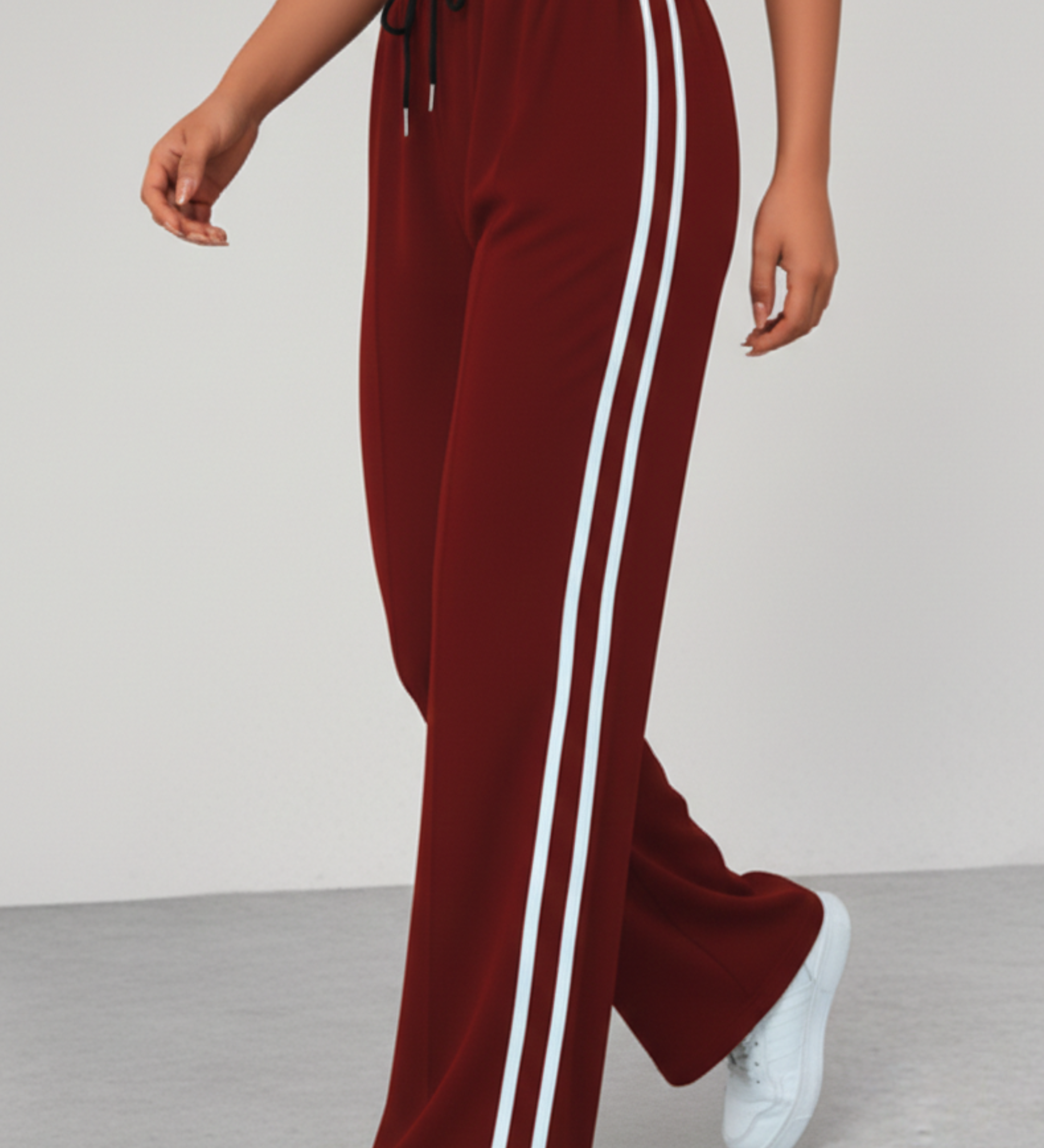 Women's Wide Leg Pants with Side Stripe & Drawstring Waist – Casual Relaxed Pants