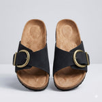 Women's Minimal Buckle Slide Sandals – Flat Open Toe Slip-On Sandals for Summer and Beach