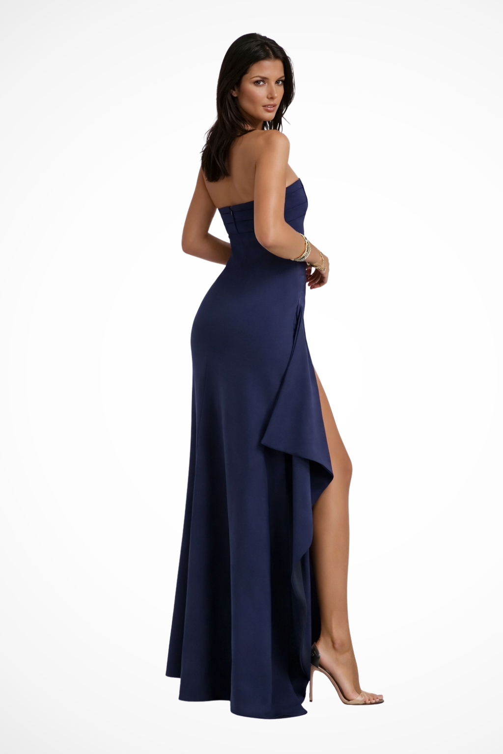 Women's Strapless Maxi Dress with High Side Slit – Formal Wedding Guest & Evening Dress
