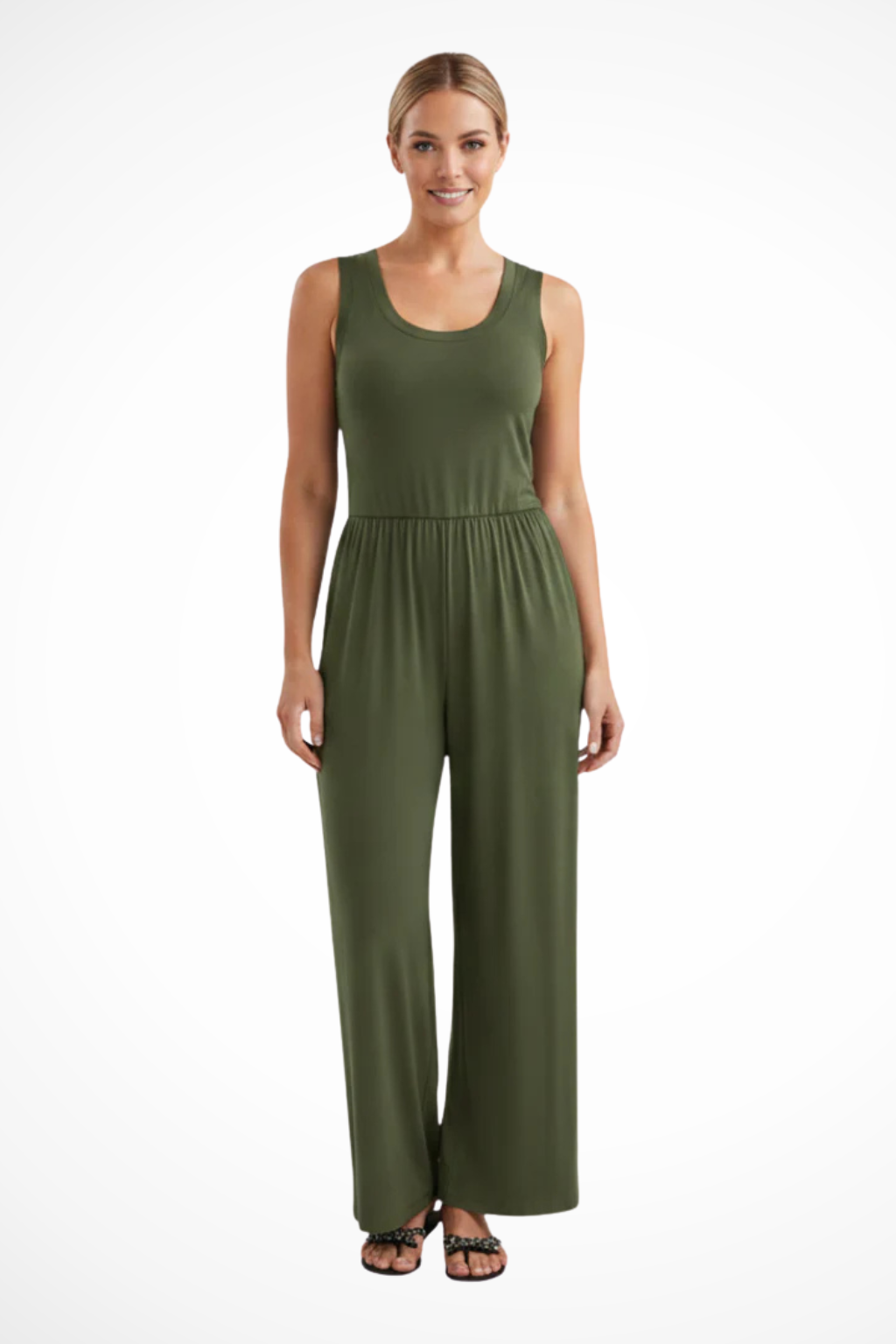 Women's Sleeveless Round Neck Wide Leg Jumpsuit with Pockets – Casual Summer Jumpsuit