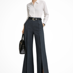 Women's High Waist Wide Leg Pants with Belt – Tailored Pleated Work Pants