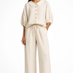 Women's Linen Co-Ord Set – Peter Pan Collar Blouse & Wide Leg Pants