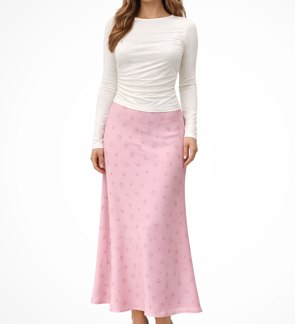 Women's Floral Print Satin Bias Cut Maxi Skirt – Flowing Summer Day to Evening Skirt