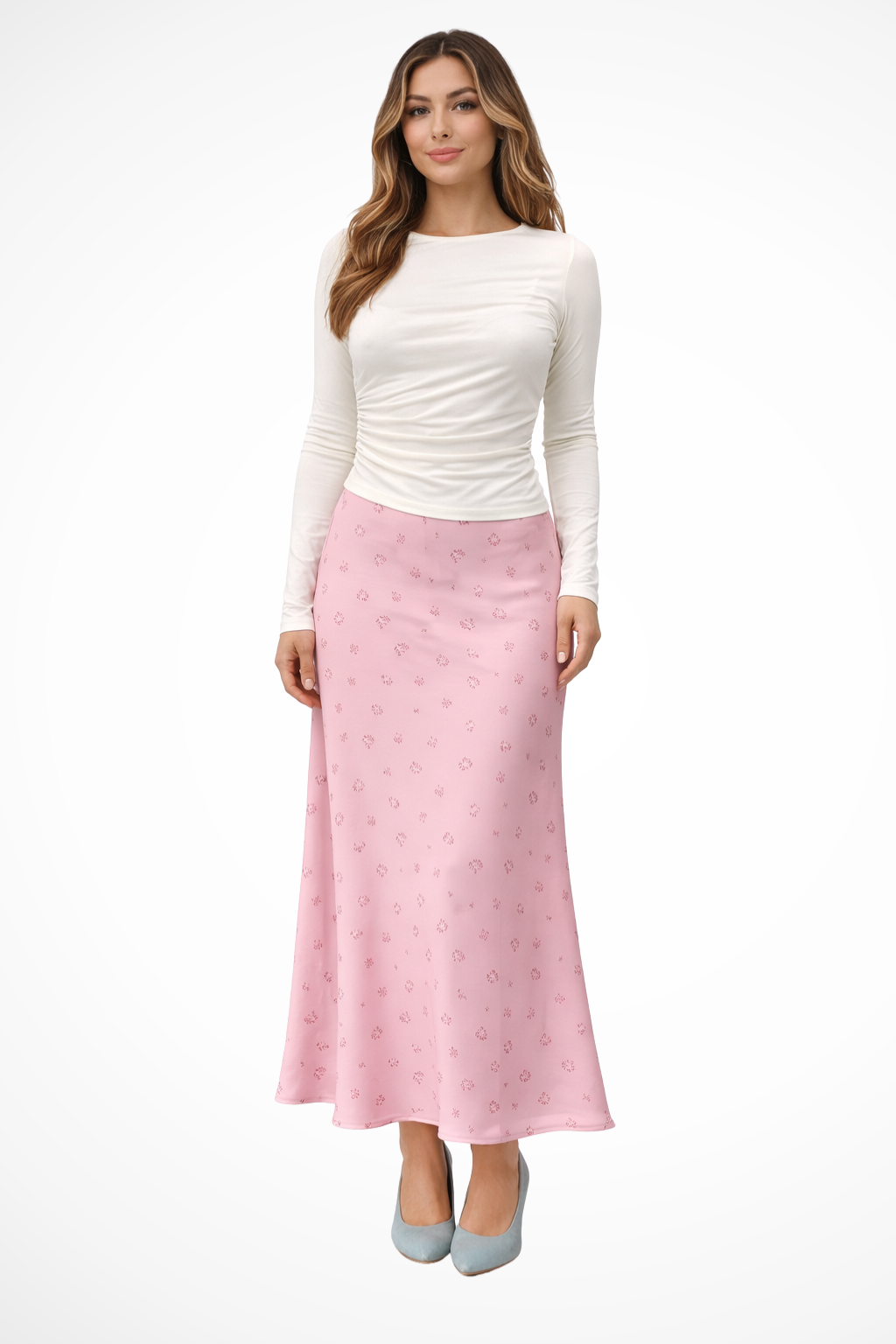Women's Floral Print Satin Bias Cut Maxi Skirt – Flowing Summer Day to Evening Skirt