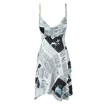 Women's Strapless Asymmetric Mini Dress with Print – Summer Evening and Party Dress