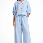 Women's Linen Co-Ord Set – Peter Pan Collar Blouse & Wide Leg Pants
