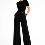 Women's High Waist Wide Leg Pants with Belt – Tailored Pleated Work Pants