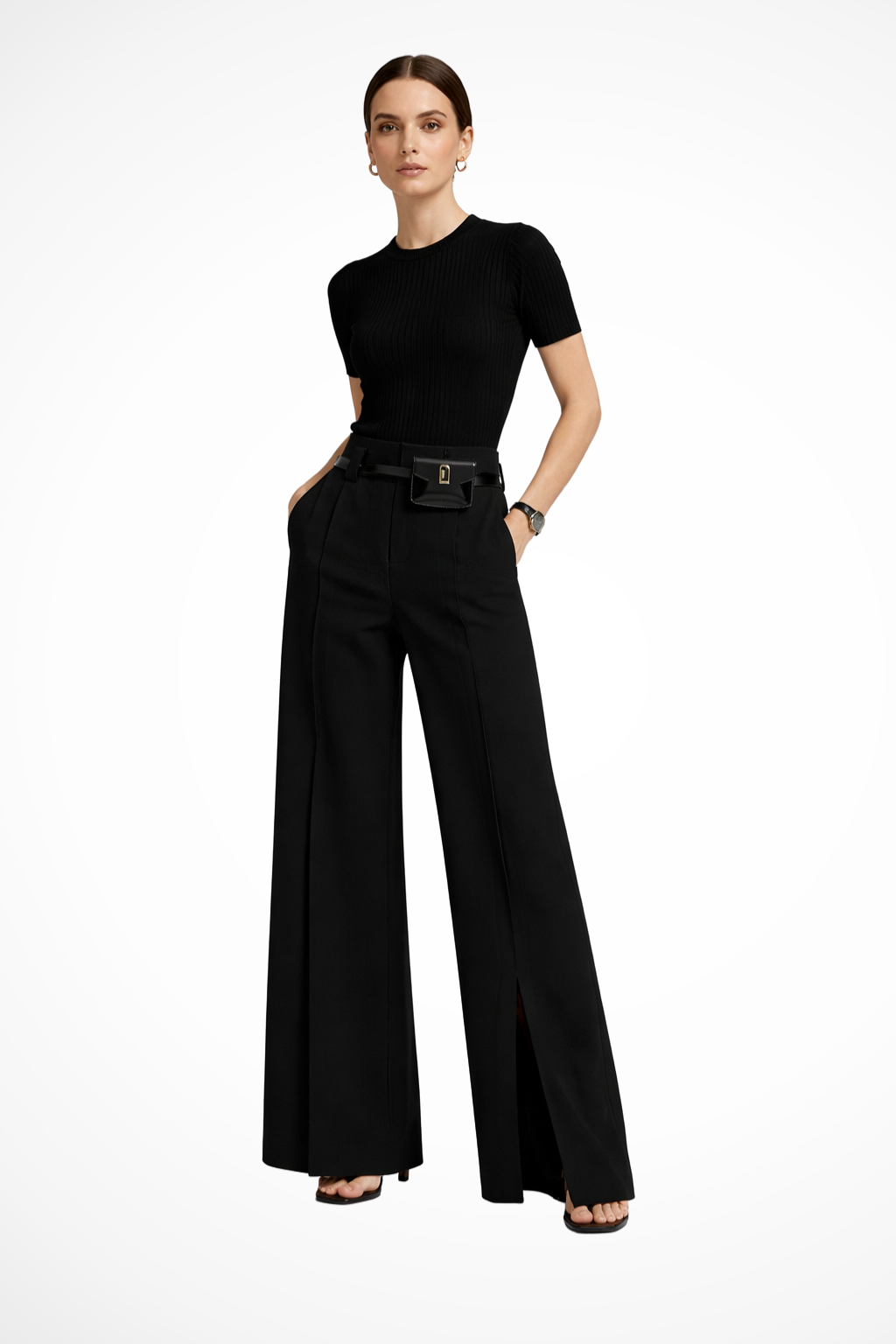 Women's High Waist Wide Leg Pants with Belt – Tailored Pleated Work Pants