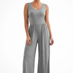 Women's Sleeveless Round Neck Wide Leg Jumpsuit with Pockets – Casual Summer Jumpsuit