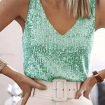 Women's Sequin Glitter V-Neck Tank Top – Sparkly Party & Evening Going Out Top