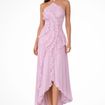 Women's Halter Backless Ruffle Maxi Dress – Sleeveless High-Low Summer Occasion Dress