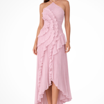 Women's Halter Backless Ruffle Maxi Dress – Sleeveless High-Low Summer Occasion Dress