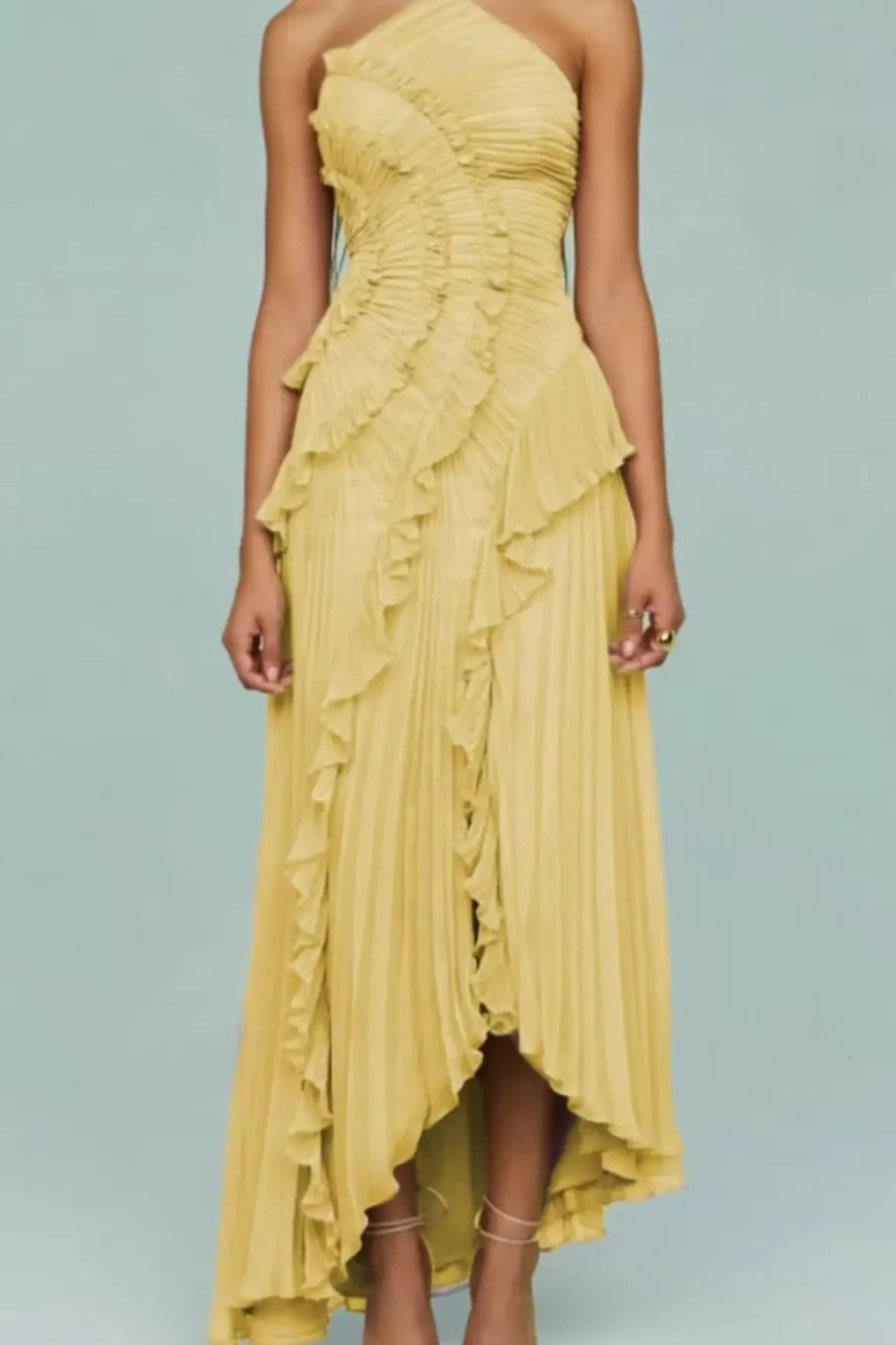 Women's Halter Backless Ruffle Maxi Dress – Sleeveless High-Low Summer Occasion Dress