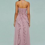Women's Halter Backless Ruffle Maxi Dress – Sleeveless High-Low Summer Occasion Dress