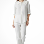 Women's Ruffle Collar Button Down Blouse with Three Quarter Frill Sleeves – Casual