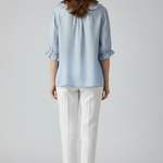 Women's Ruffle Collar Button Down Blouse with Three Quarter Frill Sleeves – Casual