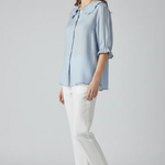 Women's Ruffle Collar Button Down Blouse with Three Quarter Frill Sleeves – Casual
