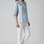 Women's Ruffle Collar Button Down Blouse with Three Quarter Frill Sleeves – Casual