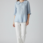Women's Ruffle Collar Button Down Blouse with Three Quarter Frill Sleeves – Casual
