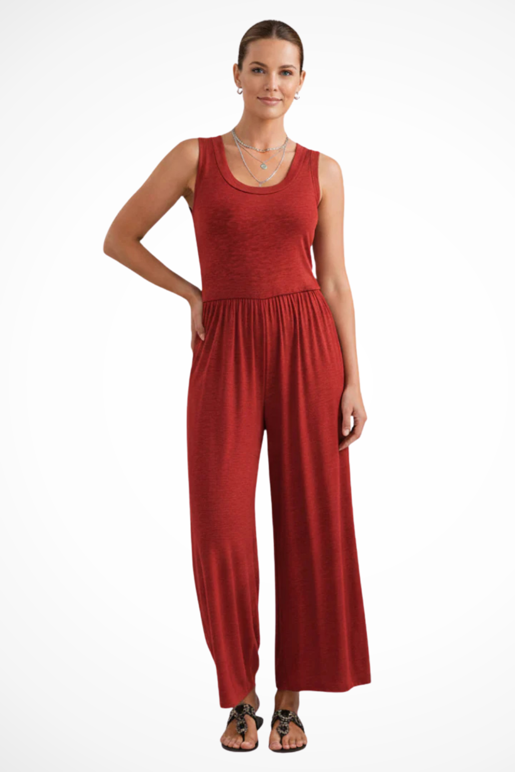 Women's Sleeveless Round Neck Wide Leg Jumpsuit with Pockets – Casual Summer Jumpsuit