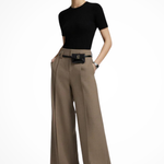 Women's High Waist Wide Leg Pants with Belt – Tailored Pleated Work Pants