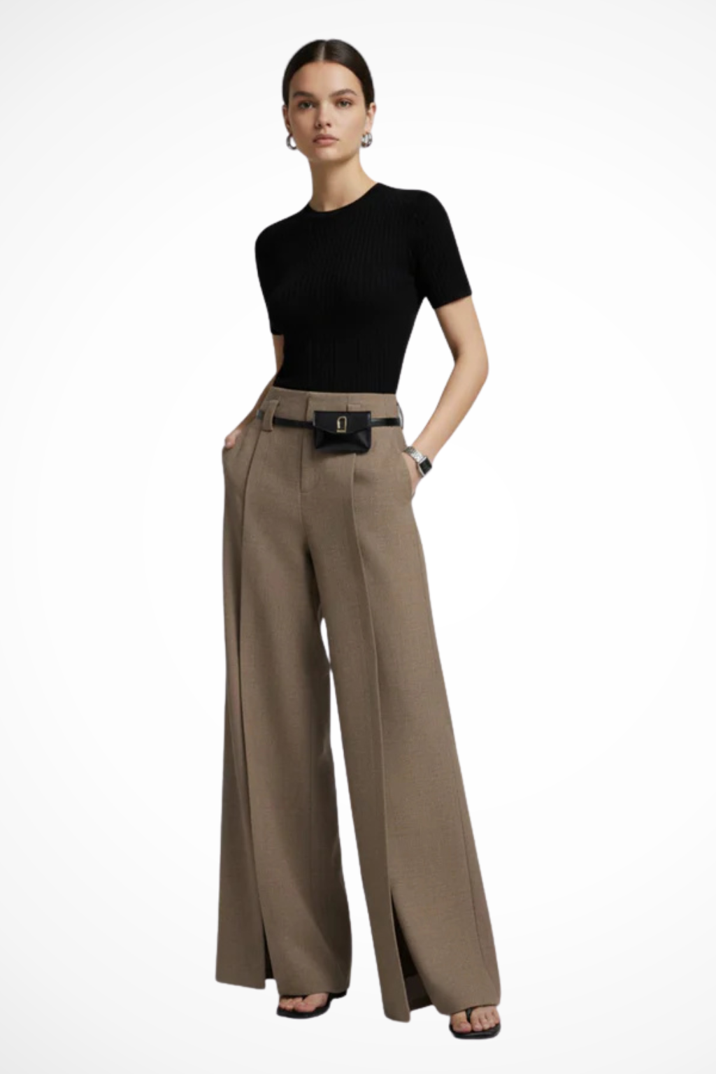 Women's High Waist Wide Leg Pants with Belt – Tailored Pleated Work Pants