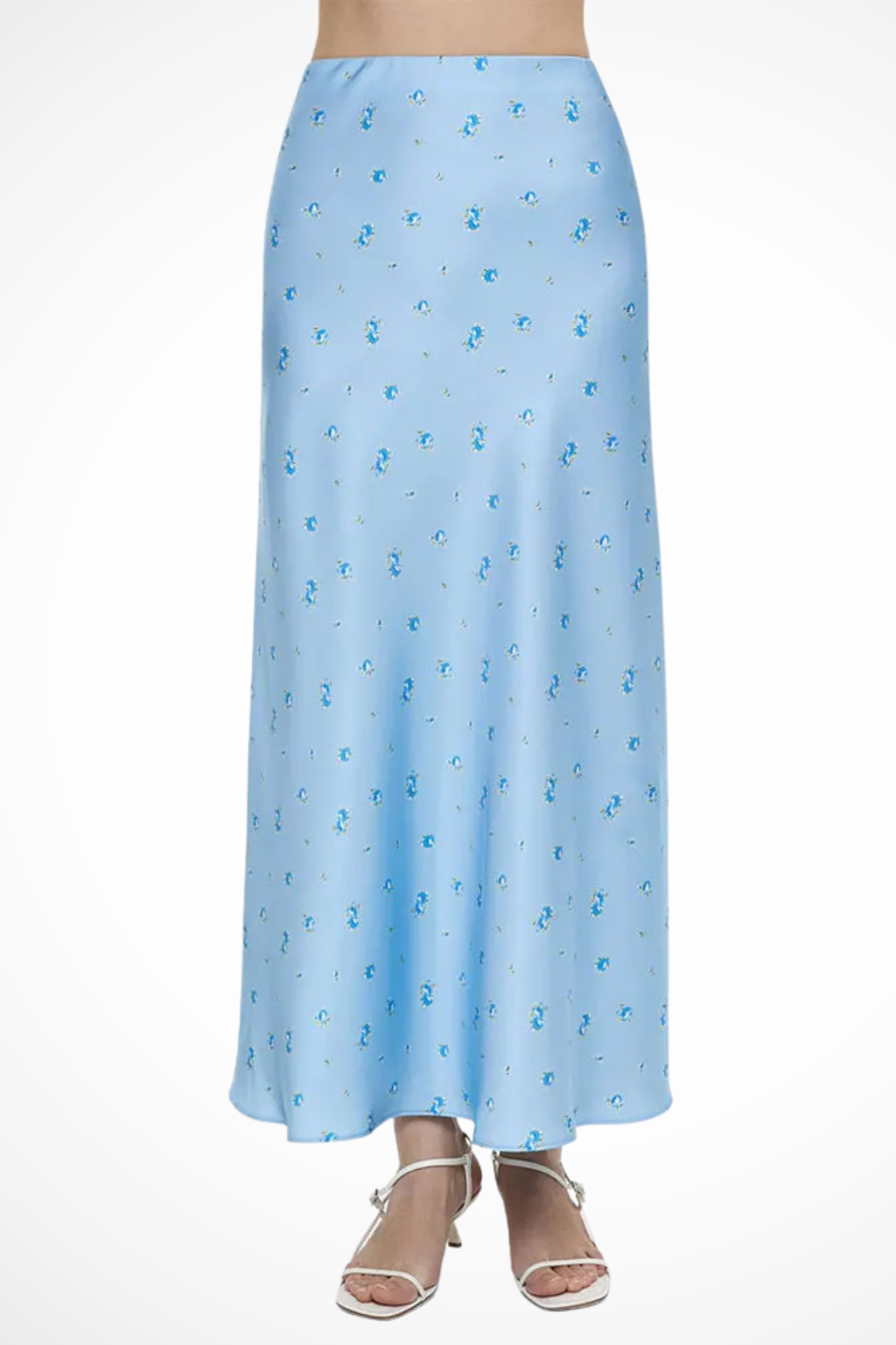 Women's Floral Print Satin Bias Cut Maxi Skirt – Flowing Summer Day to Evening Skirt