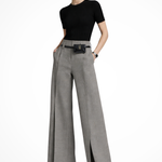 Women's High Waist Wide Leg Pants with Belt – Tailored Pleated Work Pants
