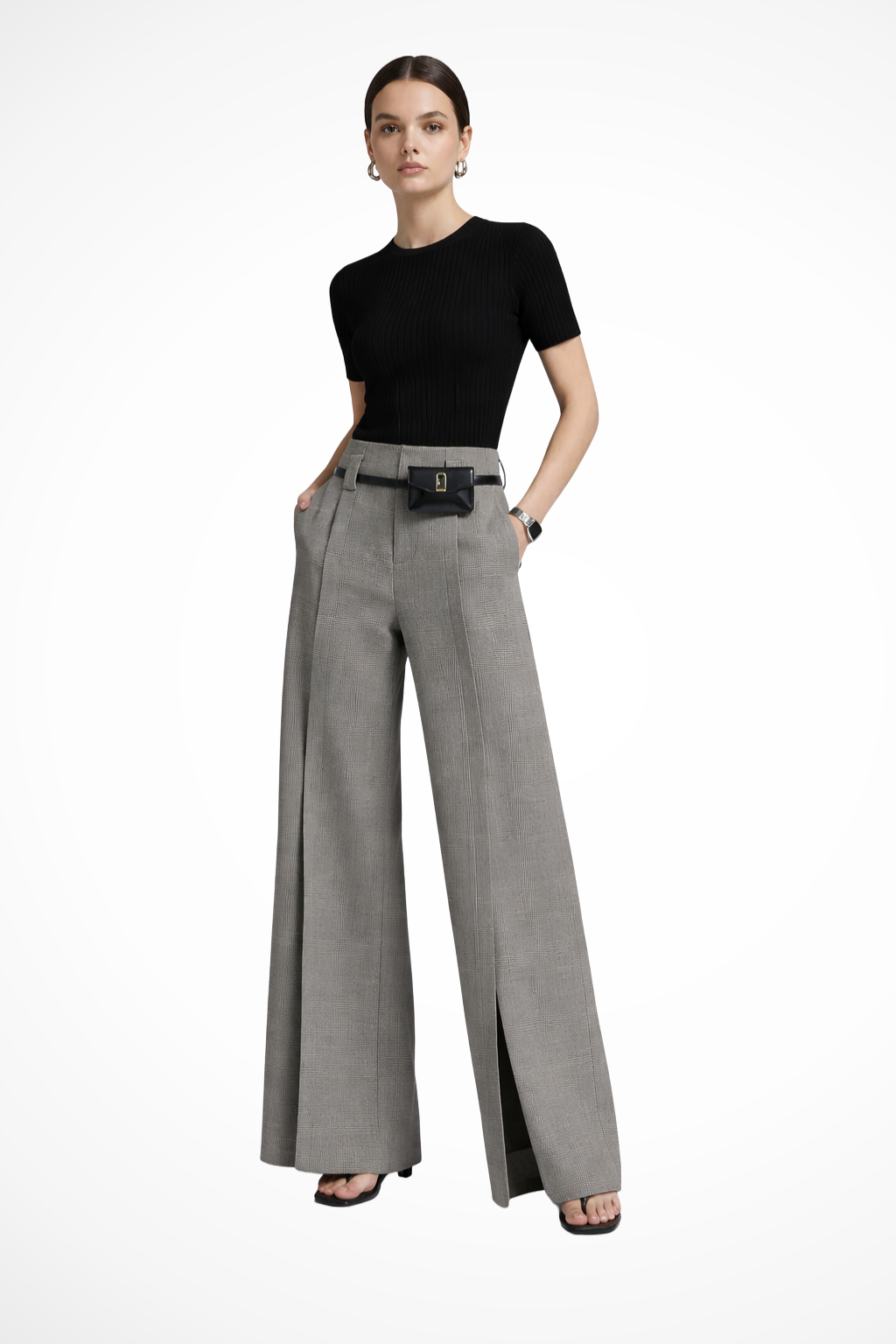 Women's High Waist Wide Leg Pants with Belt – Tailored Pleated Work Pants