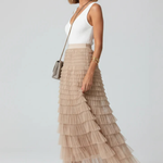 Women's Layered Tulle Tiered Midi Skirt – High Waist Flared Skirt for Events
