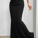 Women's High Waist Ruched Mermaid Maxi Skirt – Fitted Occasion & Evening Skirt