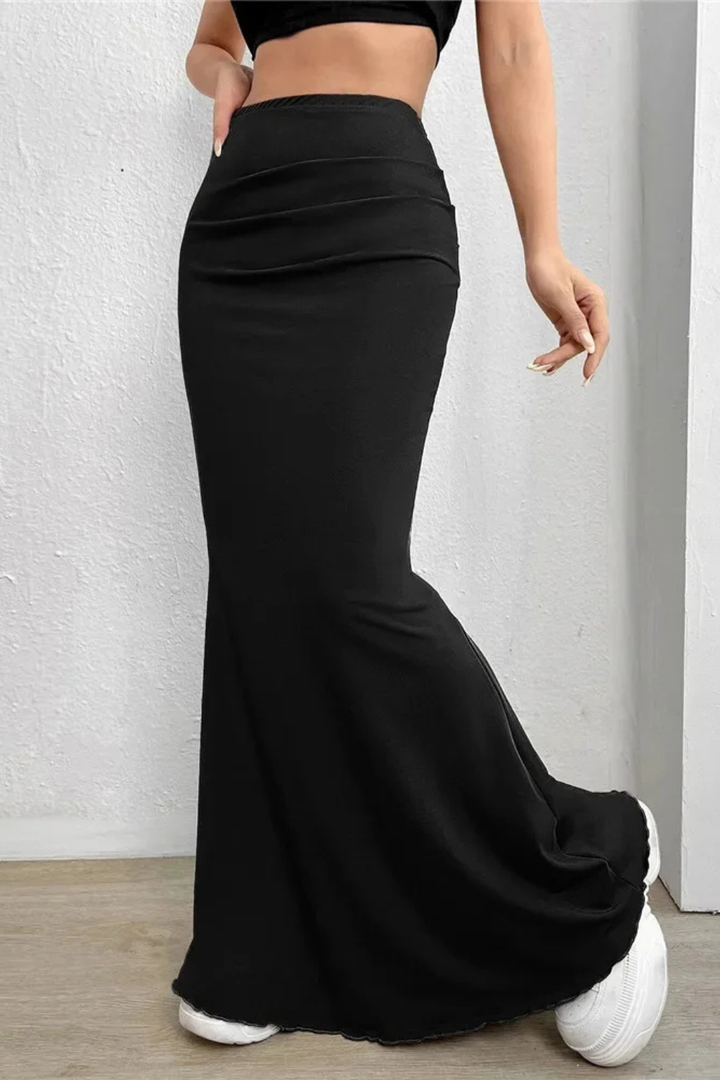 Women's High Waist Ruched Mermaid Maxi Skirt – Fitted Occasion & Evening Skirt