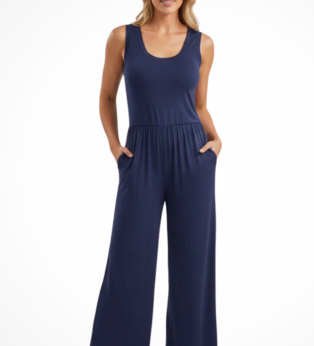 Women's Sleeveless Round Neck Wide Leg Jumpsuit with Pockets – Casual Summer Jumpsuit