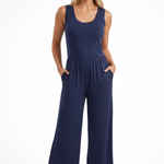 Women's Sleeveless Round Neck Wide Leg Jumpsuit with Pockets – Casual Summer Jumpsuit