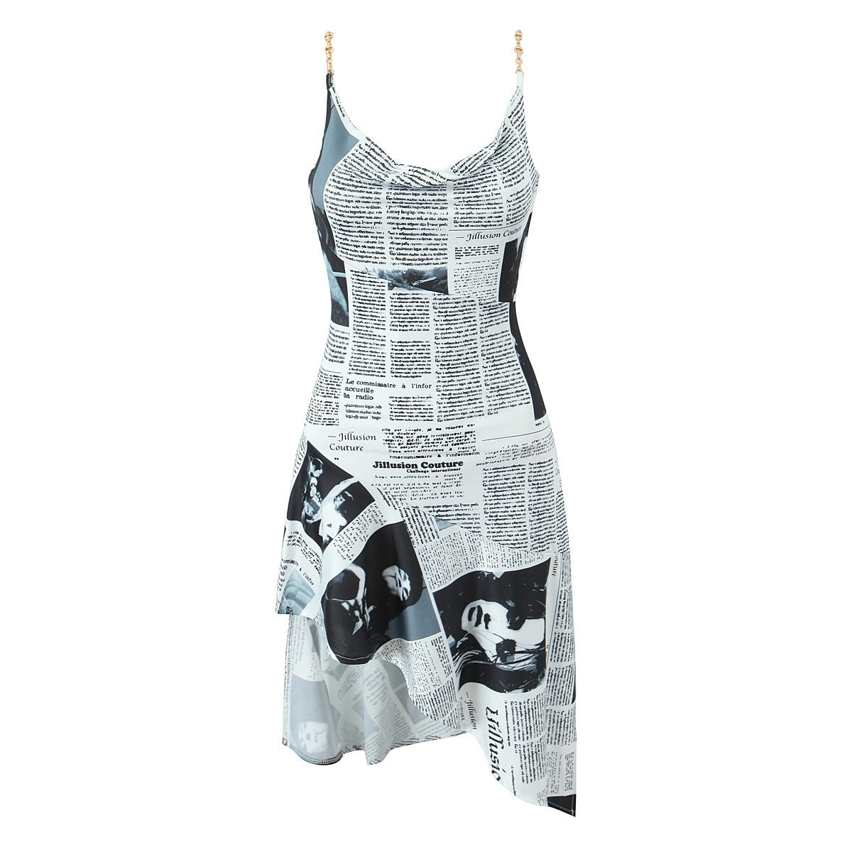 Women's Strapless Asymmetric Mini Dress with Print – Summer Evening and Party Dress