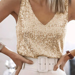Women's Sequin Glitter V-Neck Tank Top – Sparkly Party & Evening Going Out Top