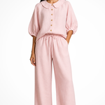 Women's Linen Co-Ord Set – Peter Pan Collar Blouse & Wide Leg Pants