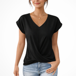 Women's V Neck Short Sleeve Top with Twist Hem – Going Out and Everyday Summer Top