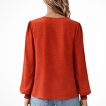 Women's Chiffon Blouse with Lace Appliqué V-Neck & Balloon Sleeves – Smart Casual Top